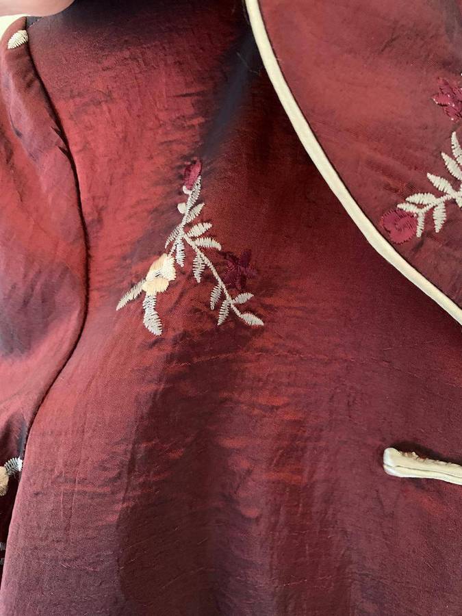 Handmade Burgundy Satin Embroidered Two-Piece Set Size M Unique Party & Event Outfit
