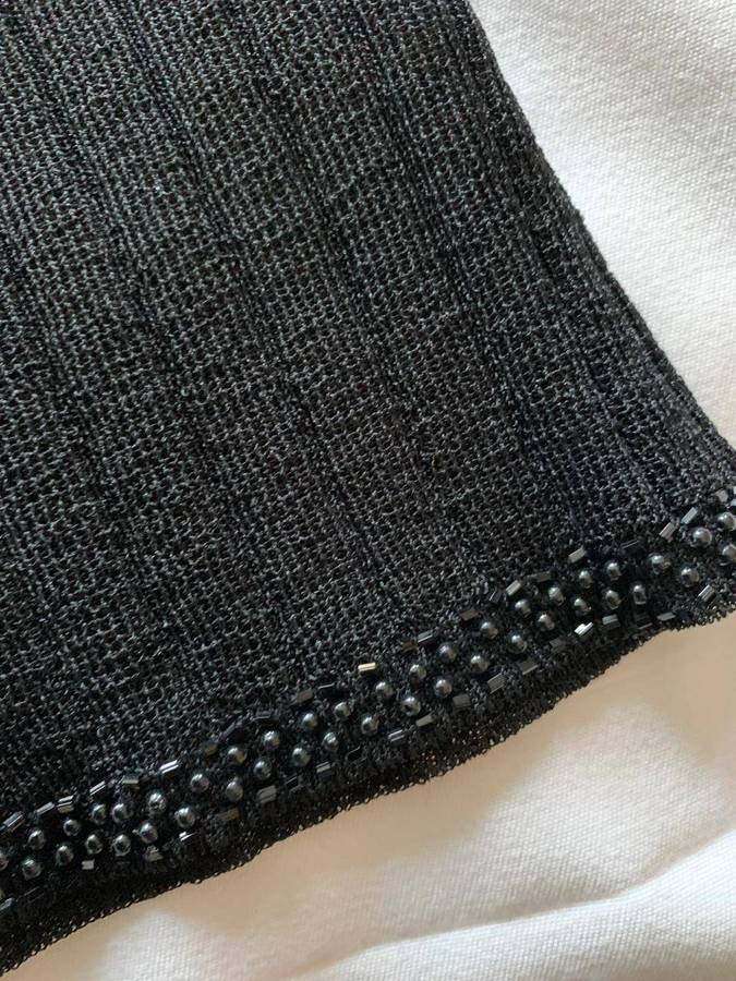 Black Ribbed Knit Camisole Top with Beaded Trim XL