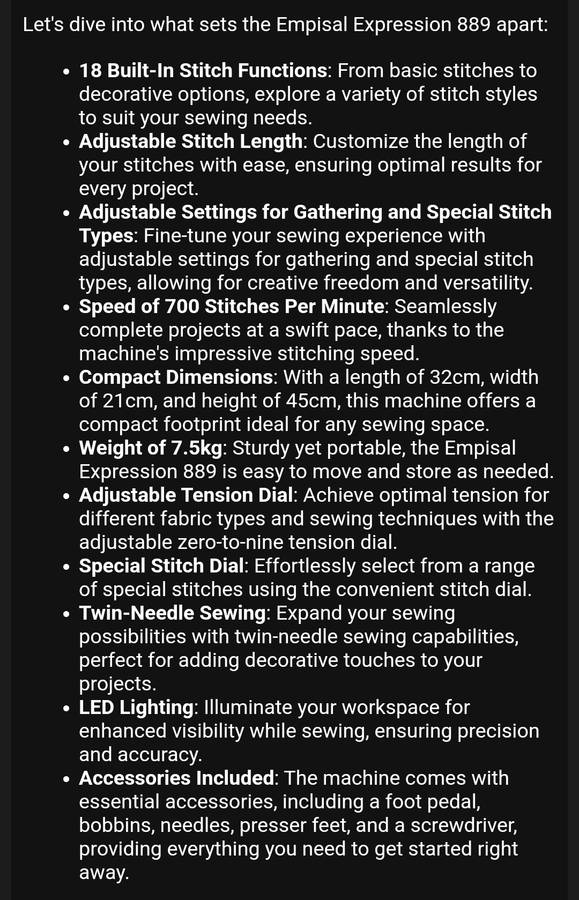 Empisal Expressions Sewing Machine