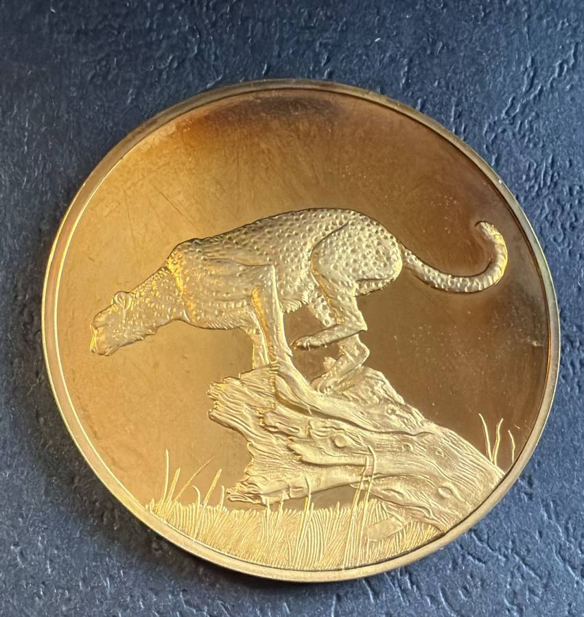 Gold Plated Silver Medallion - CHEETAH - SA Wildlife Society 50th Anniversary  Mintage 10000