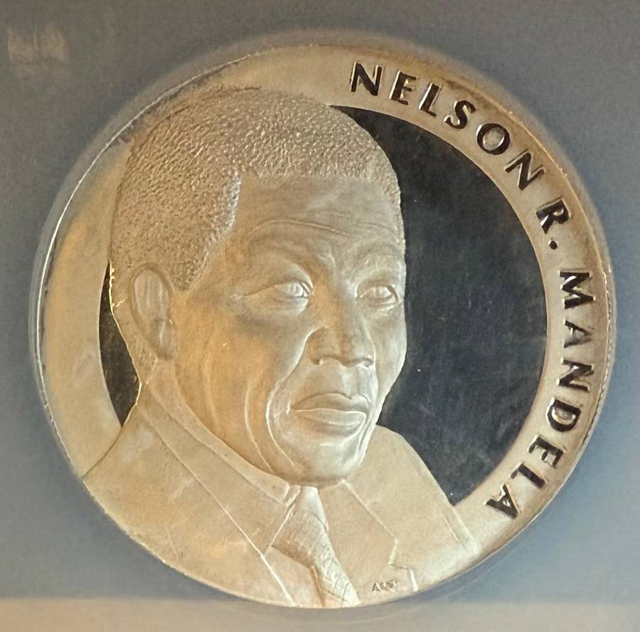 LATE ENTRY !!! Massive slabbed 5 OUNCE SILVER Proof Mandela Inauguartion Medallion