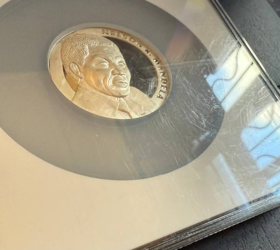 LATE ENTRY !!! Massive slabbed 5 OUNCE SILVER Proof Mandela Inauguartion Medallion