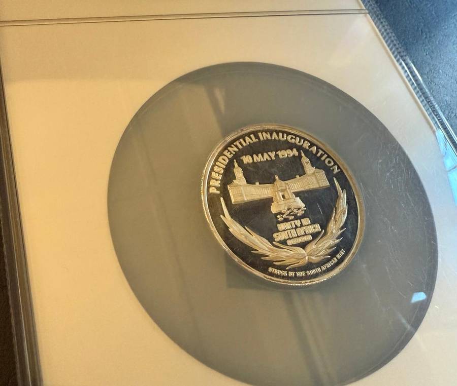 LATE ENTRY !!! Massive slabbed 5 OUNCE SILVER Proof Mandela Inauguartion Medallion