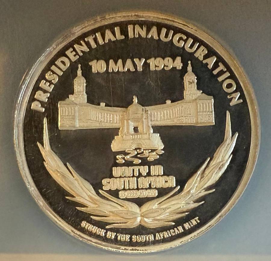 LATE ENTRY !!! Massive slabbed 5 OUNCE SILVER Proof Mandela Inauguartion Medallion