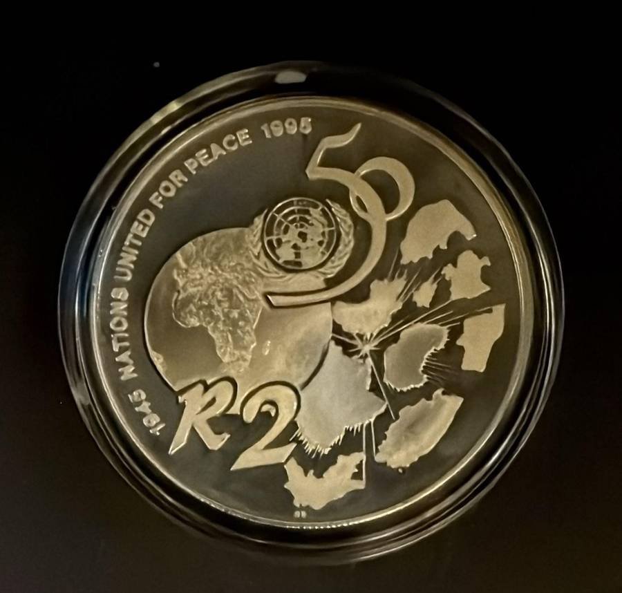 SILVER R2 (1 OUNCE) - 1995 Silver Proof Crown UNITED NATIONS 50TH ANNIVERSARY - Mintage 1412