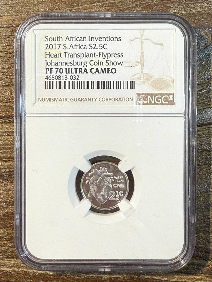 2017 Heart Transplant - Flypress JHB Coin Show *** Silver 2.5C - PF70 UC