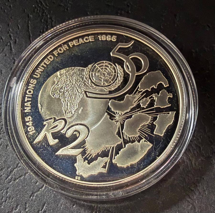 SILVER R2 (1 OUNCE) - 1995 Silver Proof Crown UNITED NATIONS 50TH ANNIVERSARY - Mintage 1412