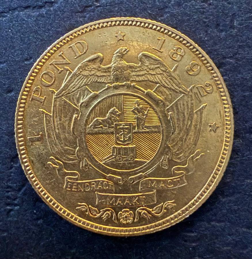 ZAR 1892 1 Pond "Kruger Pond" Double Shaft Gold Coin