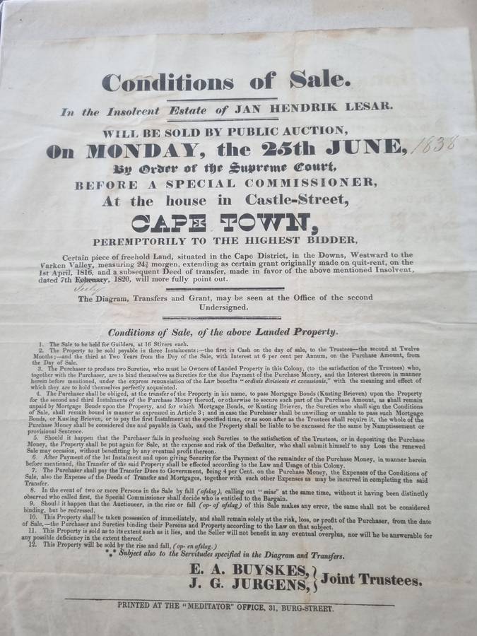 Cape Town auction poster for Manenberg 1838