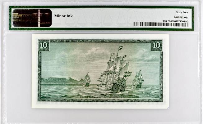 S. Africa (Reserve Bank): ND(1975) TW De Jongh R10 W13 Replacement PMG CU64