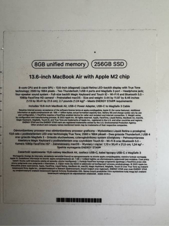 Apple Macbook Air 13 M2 2022 256GB