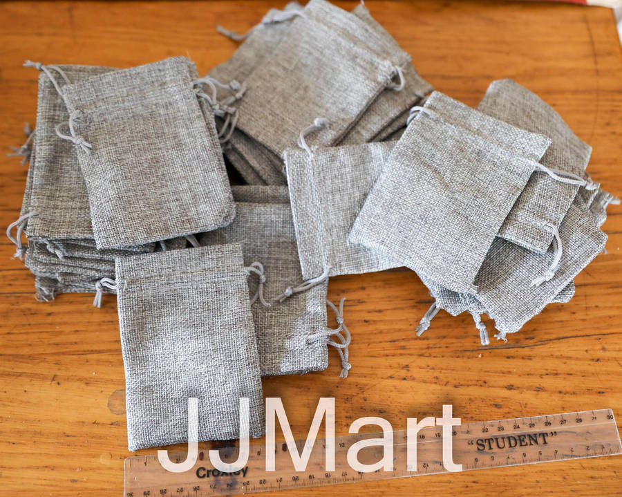 50 x Jute Drawstring Bags - Grey - Approx 9 x 12 cm