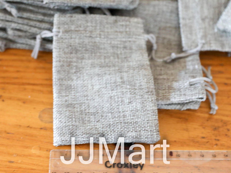 50 x Jute Drawstring Bags - Grey - Approx 9 x 12 cm