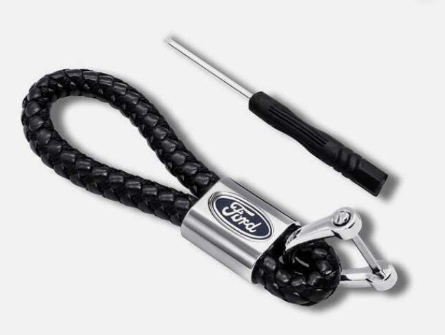 FORD LOGO BRAIDED LEATHER METAL KEYRING KEY CHAIN
