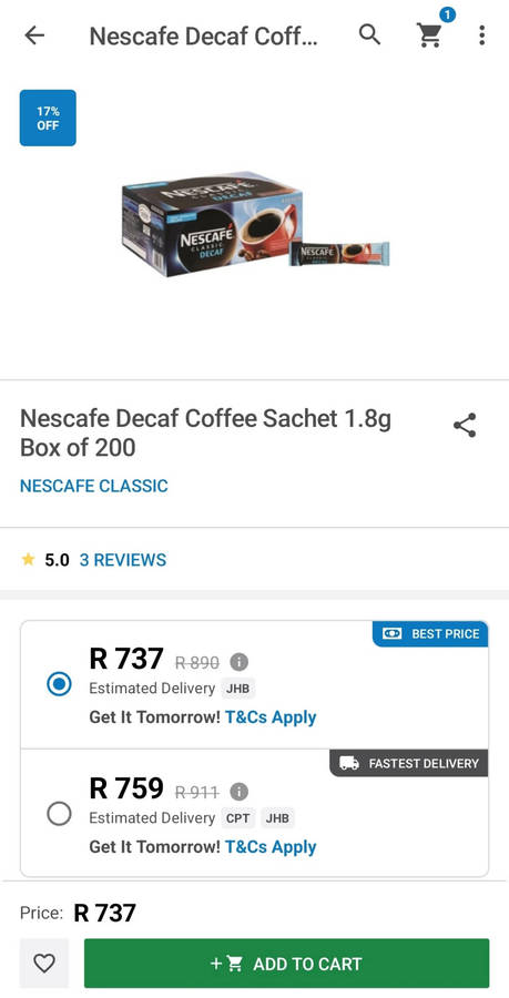 Nescafe Classic Decaf Coffee  (200 sachets x 1.8 g) (Last 3 Boxes)