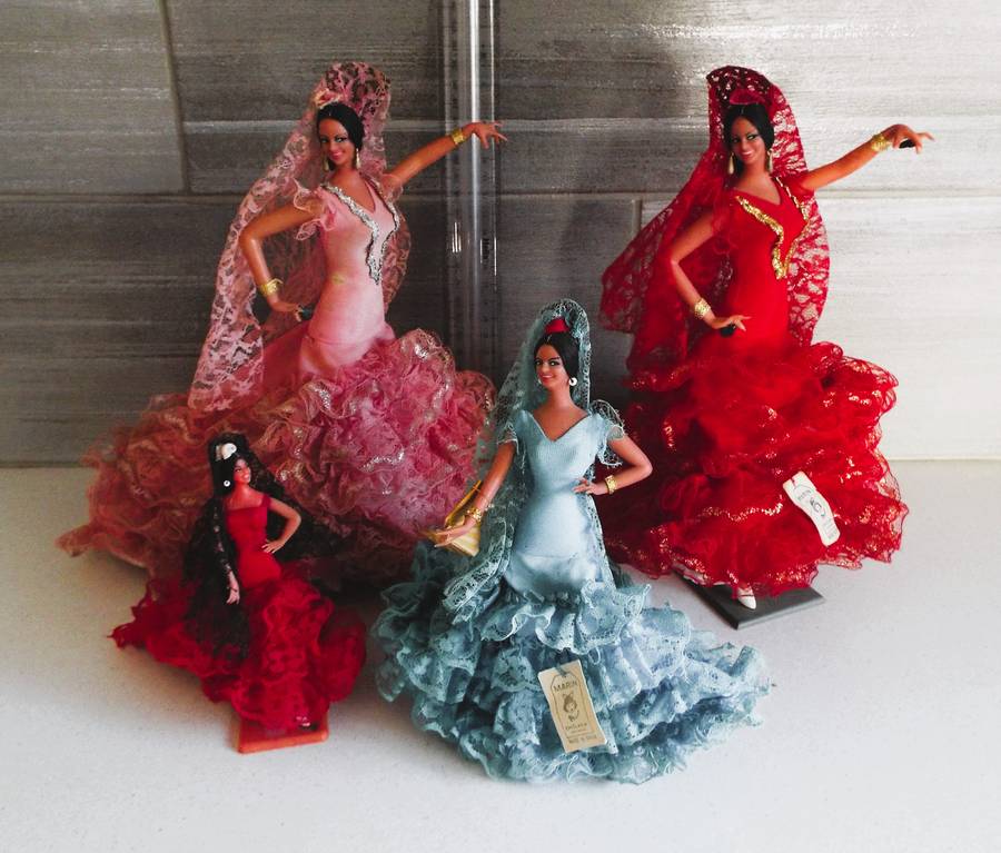 4 vintage Spanish MARIN CHICLANA Flamenco Dancer dolls as 1 lot