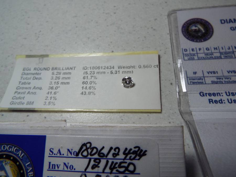 0.56 ct EGL Certified Round Brilliant Cut Diamond VS2