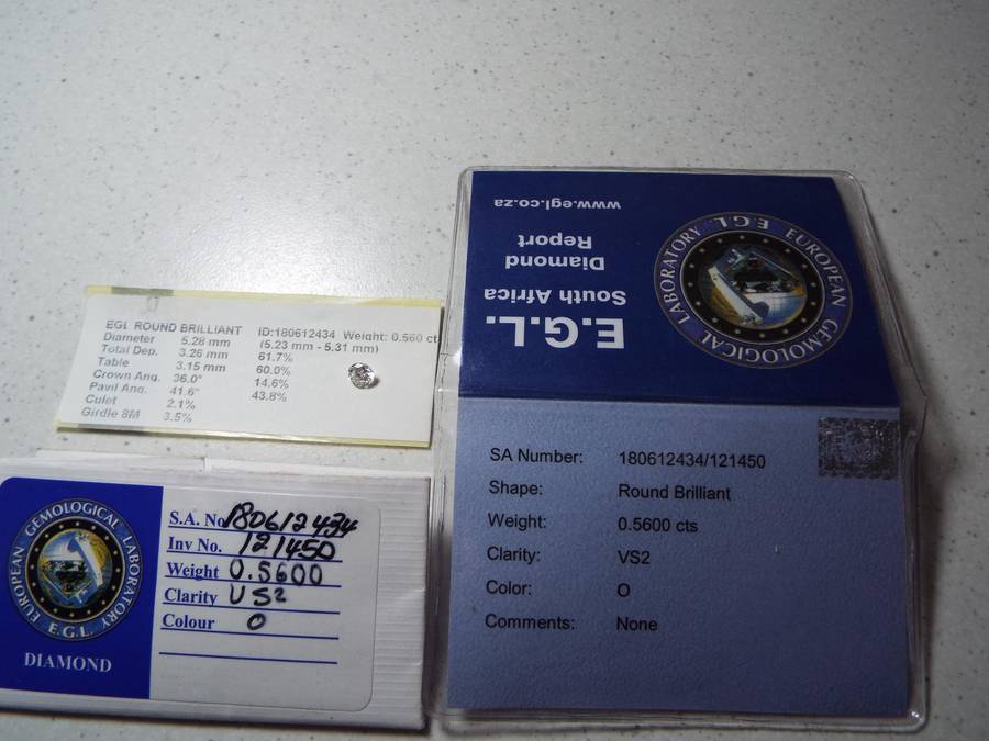 0.56 ct EGL Certified Round Brilliant Cut Diamond VS2