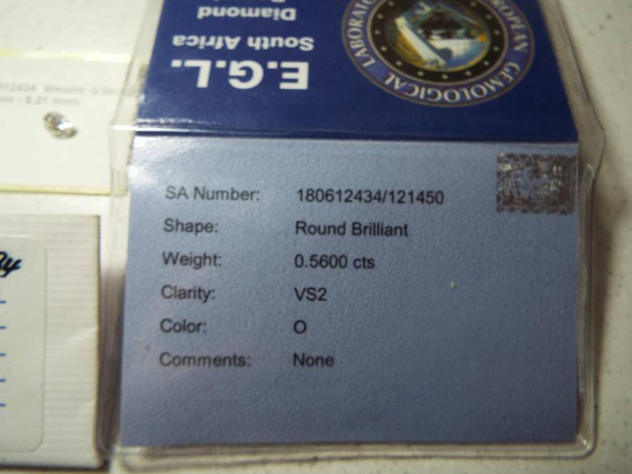 0.56 ct EGL Certified Round Brilliant Cut Diamond VS2