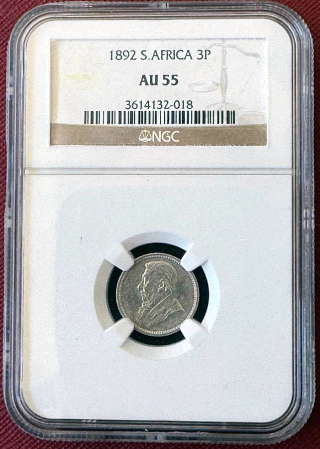 *** 1892 NGC GRADED THREEPENCE AU55 ***