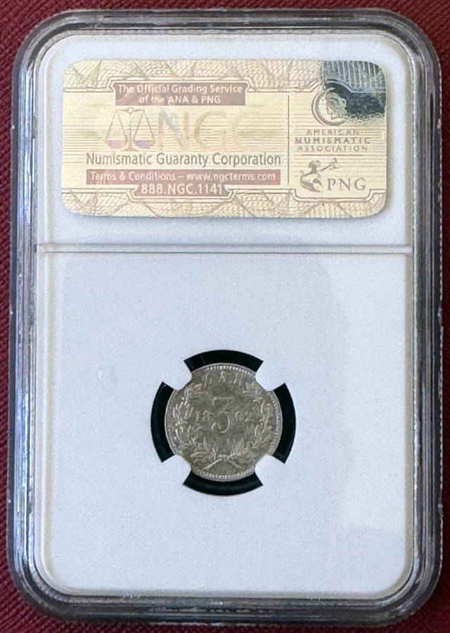 *** 1892 NGC GRADED THREEPENCE AU55 ***