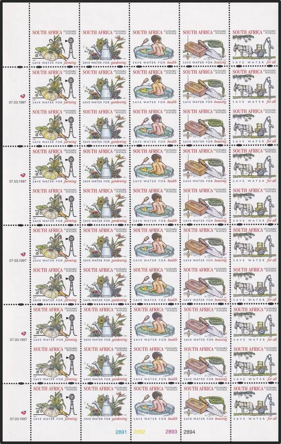 1997 RSA Save Water Full UNCUT Booklet Sheet - Imperf Vertical Pairs