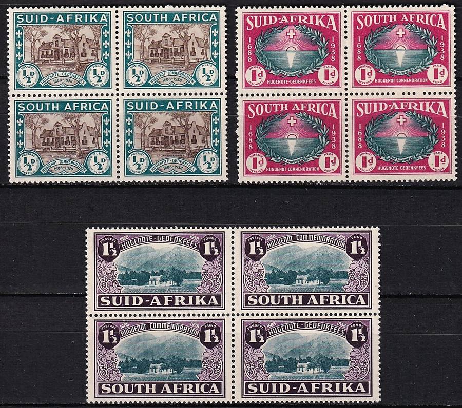 1939 Union Huguenot Landing UMM(**) Set in Blocks of 4  @ CV  R2,200