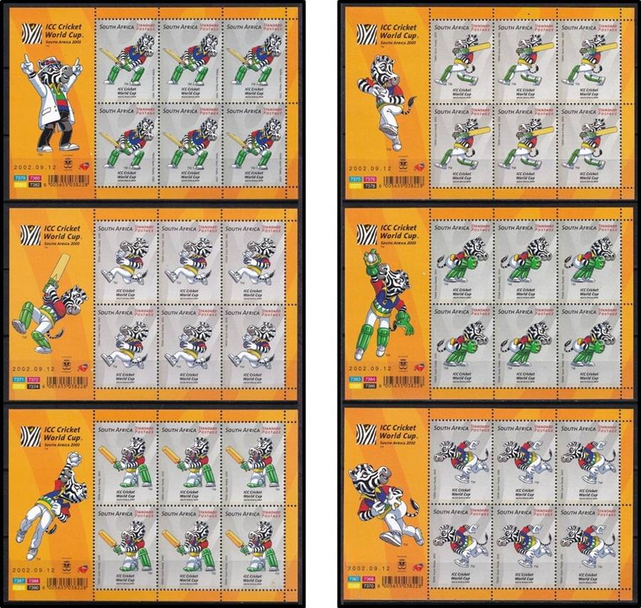 2002 RSA ICC Cricket World Cup Issue in 6 Full Sheetlets @ CV  R1,080+