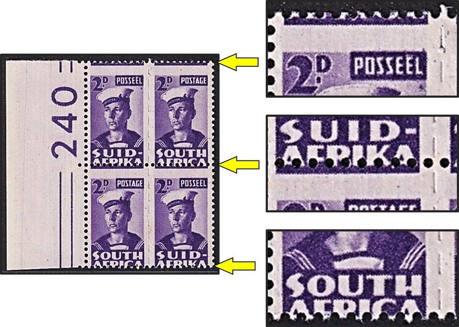 1943 Union 2d MM(*), Gum Spots - Large Perf Shift through the Design