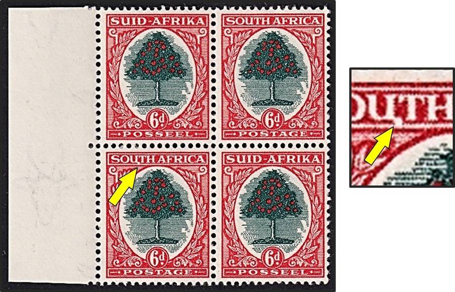 1950 Union 6d UMM(**) CC.120a UHB Variety - White Blob under "U" in SOUTH