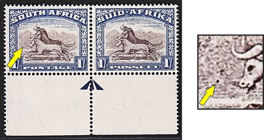1950 Union 1/- LMM(*) Arrow Pair Variety - Extra Dot infront of Gnu's Nose