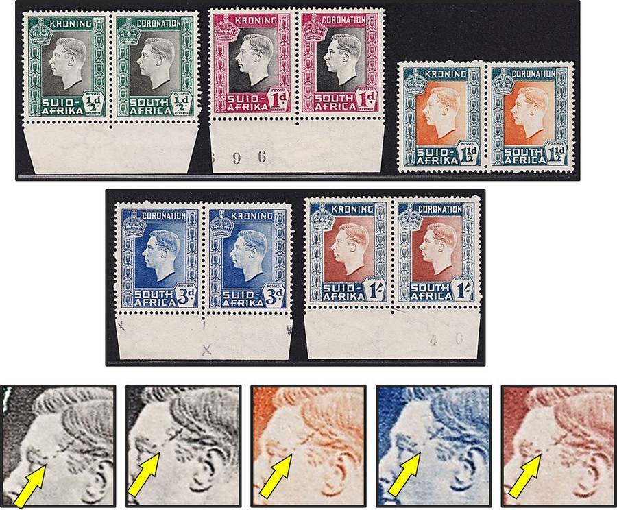 1937 Union KGVI UMM(**)  Complete Set, All with UHB Var.8 - Line through Temple