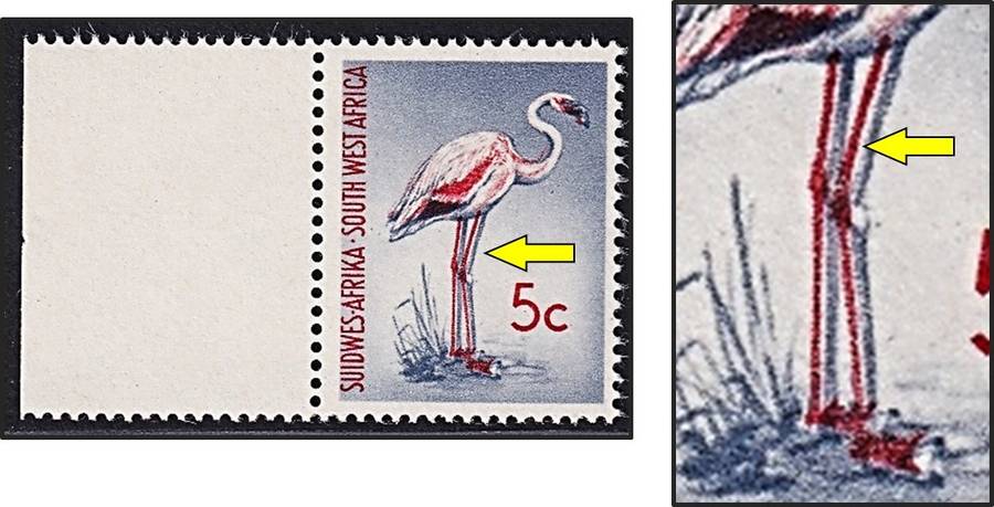 1962/6 SWA 5c Flamingo CC206a UMM(**) Variety - Double Legs/Red Shift