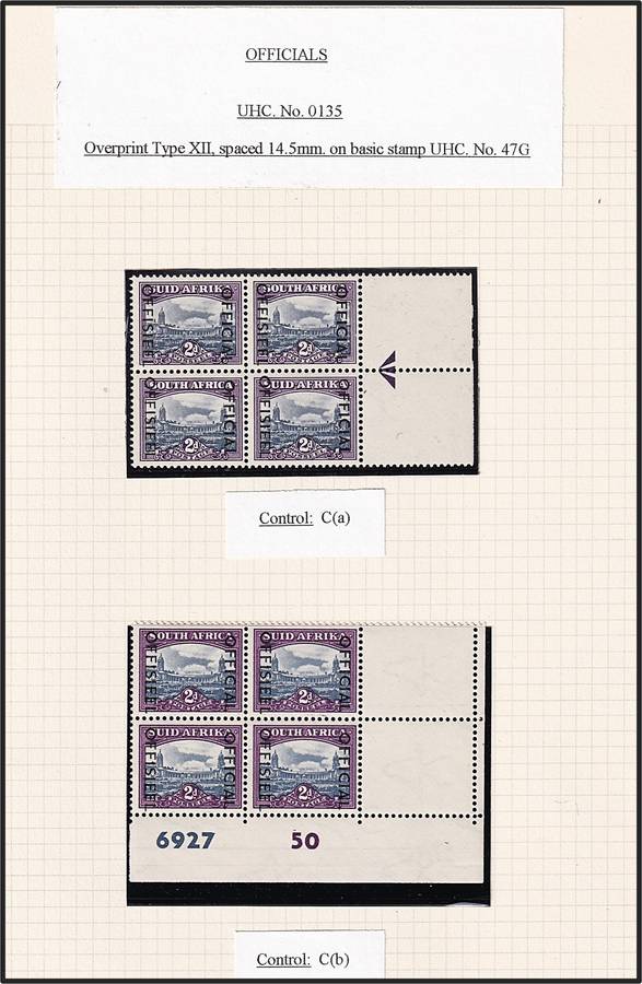 1950/4 Union 1½d & 2d Officials MM/UMM with Varieties Described - Great Positional Blocks!