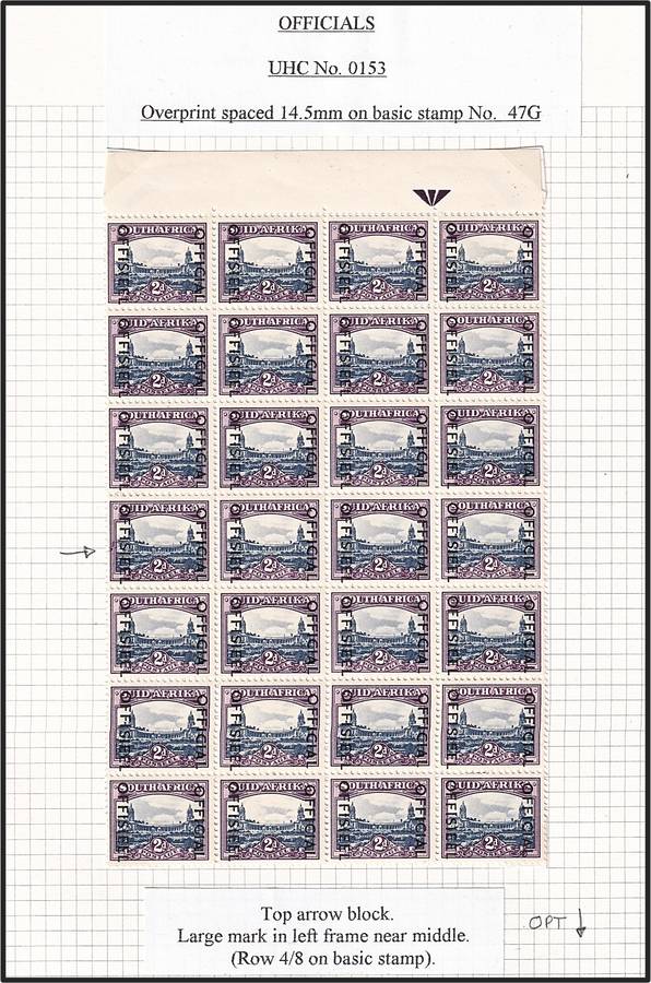 1950/4 Union 1½d & 2d Officials MM/UMM with Varieties Described - Great Positional Blocks!