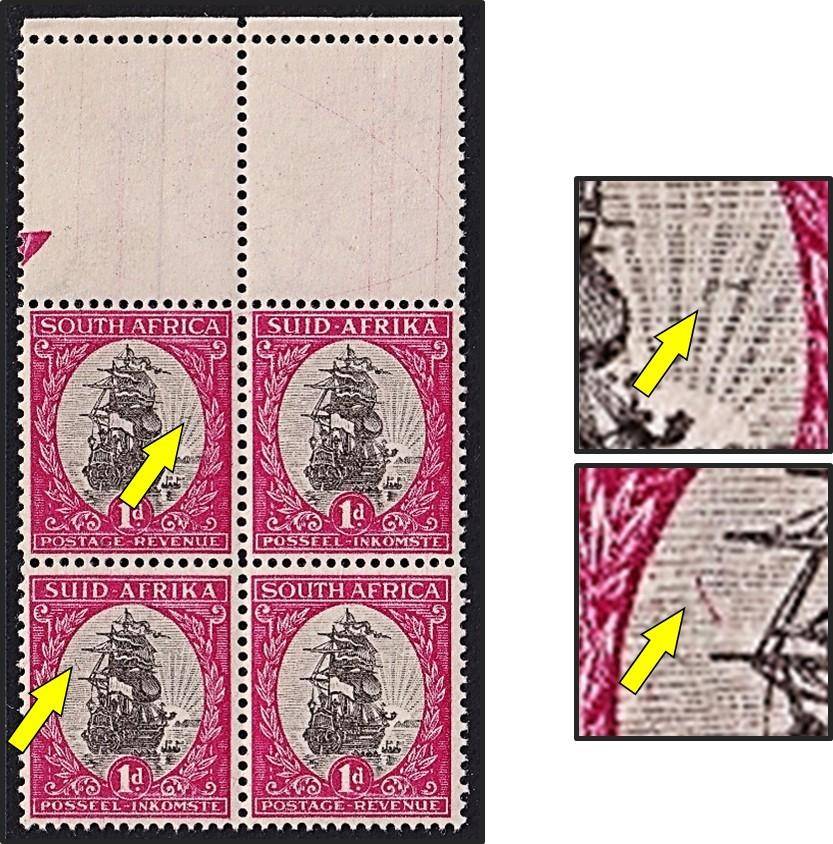 1934 Union 1d UMM(**) Positional UHB Var - Line in Sunrays & Red Scratches in Vignette