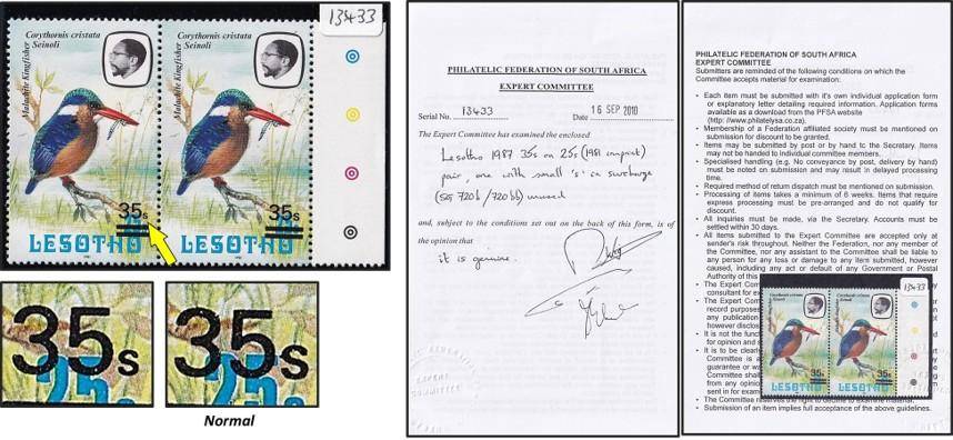 1987 Lesotho 35s on 25s UMM(**) Certified Small "s" Variety SG.720b/bb @ CV  R2,450+