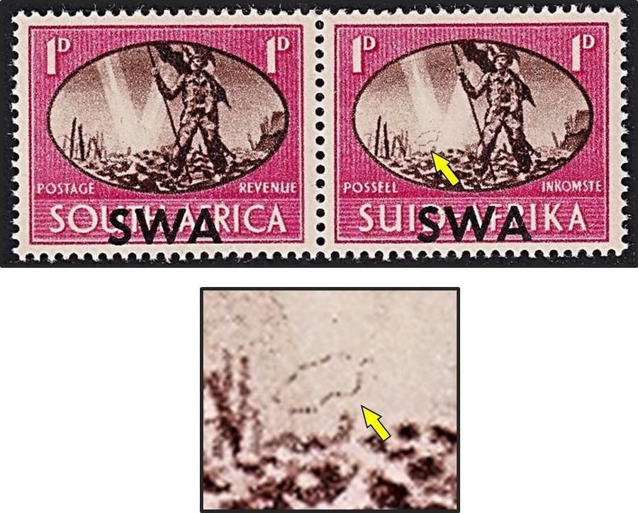 1945 SWA 1d Victory MM(*) Listed "Barbed Wire" Flaw CC.159a