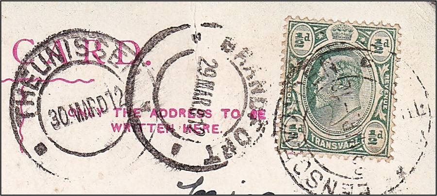 1912 Tvl KEVII ½d on ORC Cover - EENSGEVONDEN, THEUNISSEN & BRANDFORT