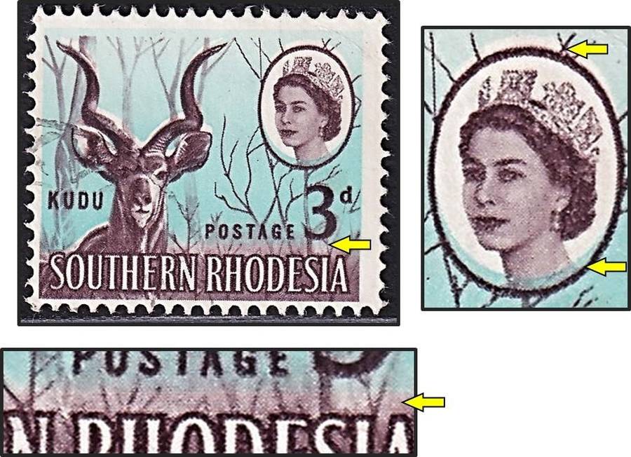 1964 Southern Rhodesia 3d  Mint(No Gum), Blue Colour Shift to Top/Light Band beneath Postage