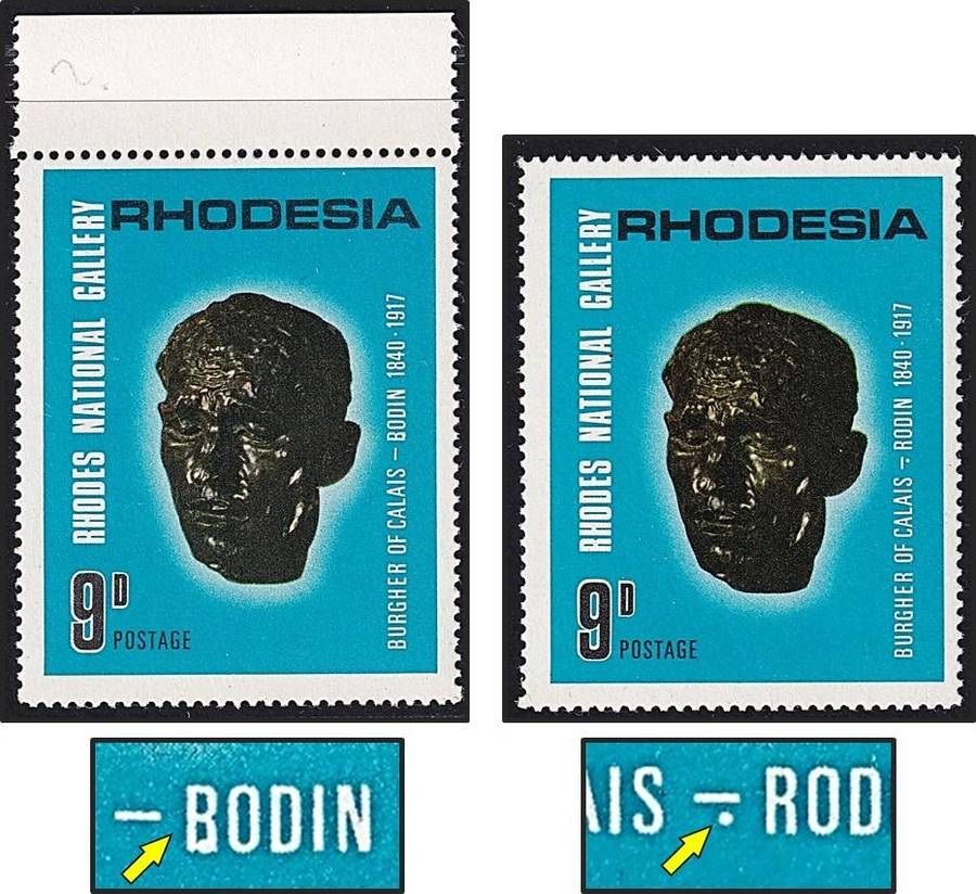 1967 Rhodesia UMM(**) Listed Var CC.172a & 172b  "BODIN" Flaw & Dot under Hyphen