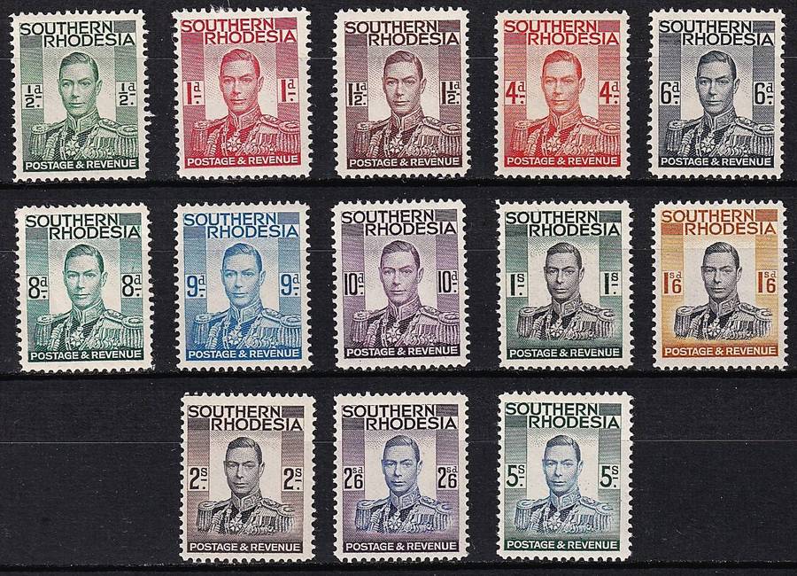 1937 Southern Rhodesia KGVI Fresh UMM(**) Set & VFU Set  @ CV  R2,220