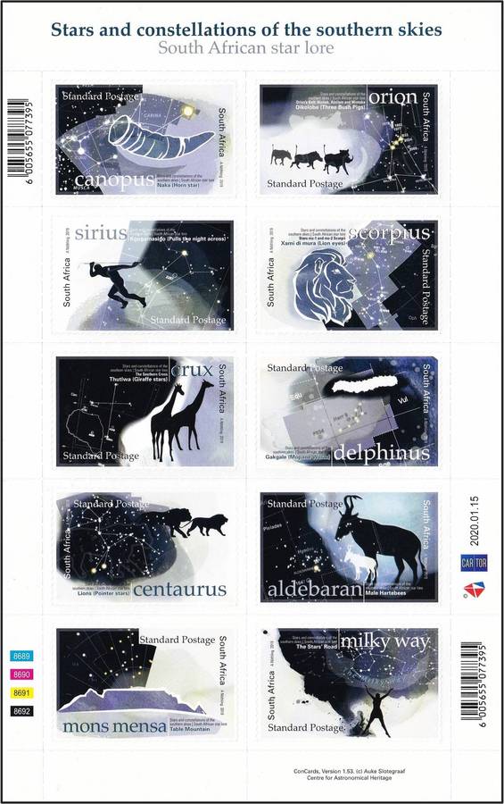 2020 RSA Stars & Constellations UMM(**) Self-Adhesive Minisheet  @ R300