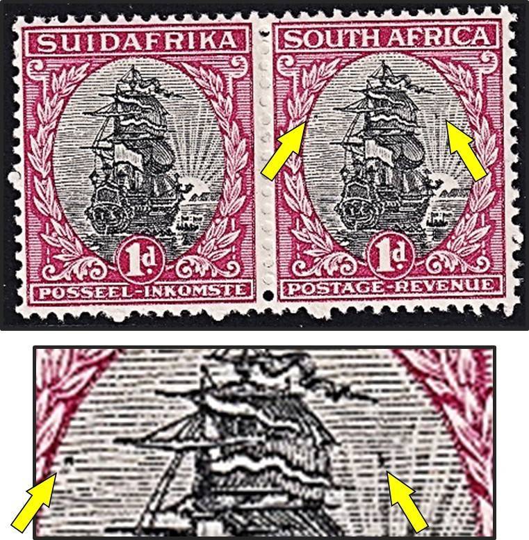 1939 Union 1d UMM(**) CC.43d Var - Black Marks both sides of Ship (CV1200+Var)