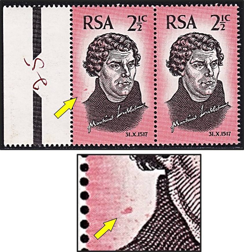 1967 RSA 2½c UMM(**) Constant Variety - Dark Pink Marks/Spots to Left of Neck