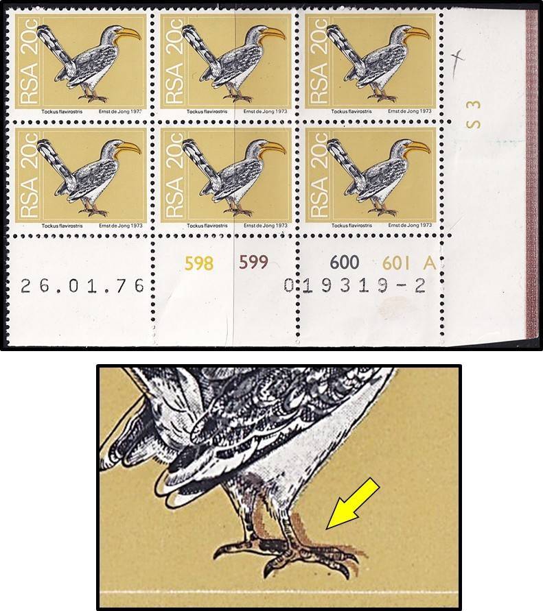1974 RSA 20c UMM(**) Control with "Double Claw Flaw" - Colour Shift