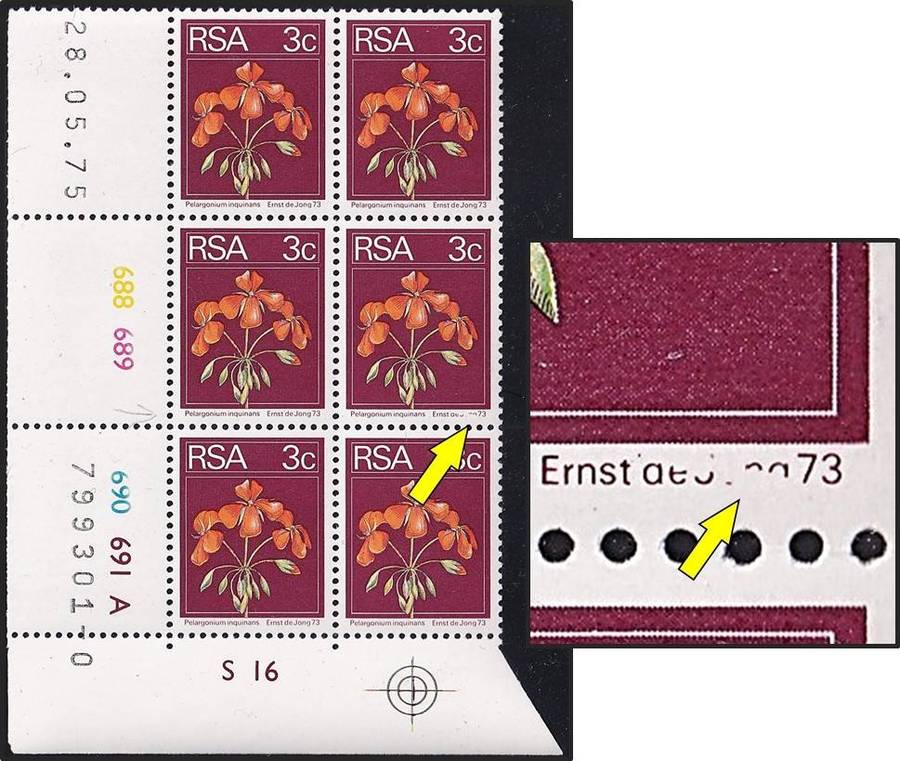 1974 RSA 3c UMM(**) Variety -  Missing Lettering