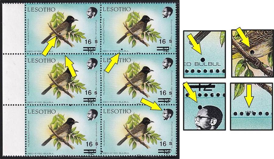 1988 Lesotho 16S UMM(**) Surcharge Variety - Perf Shifted into Date & Black Solid Circles