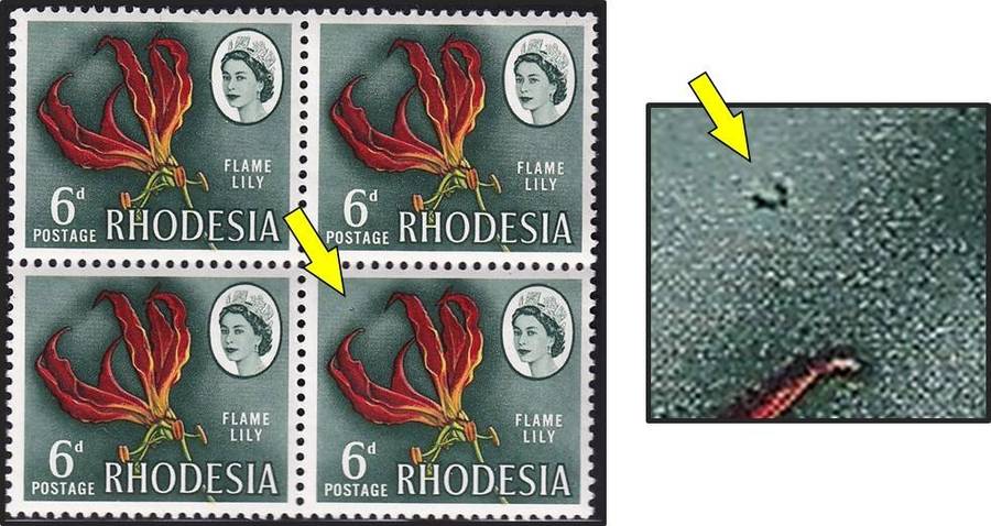1966 Rhodesia 6d UMM(**) Variety:   "Horse Shoe" above Lily