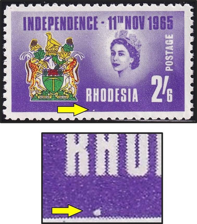 1965 Rhodesia 2/6 UMM(**) Variety - White Mark below "H" in RHODESIA